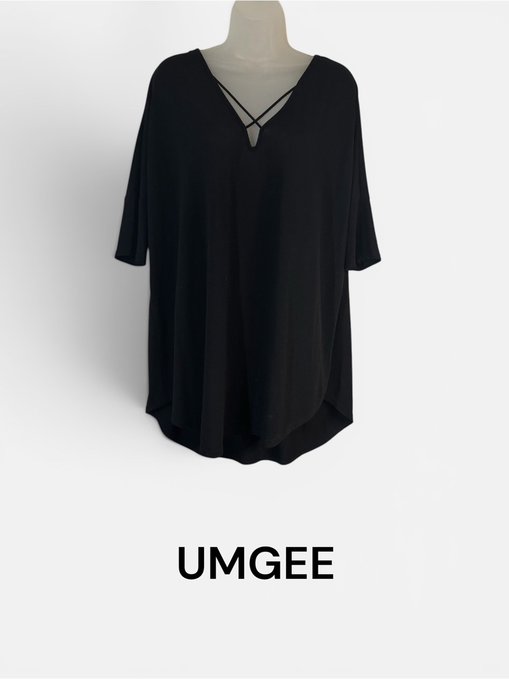 UMGEE Black V-Neck Top with Crisscross Straps & Back Detail XLARGE #3